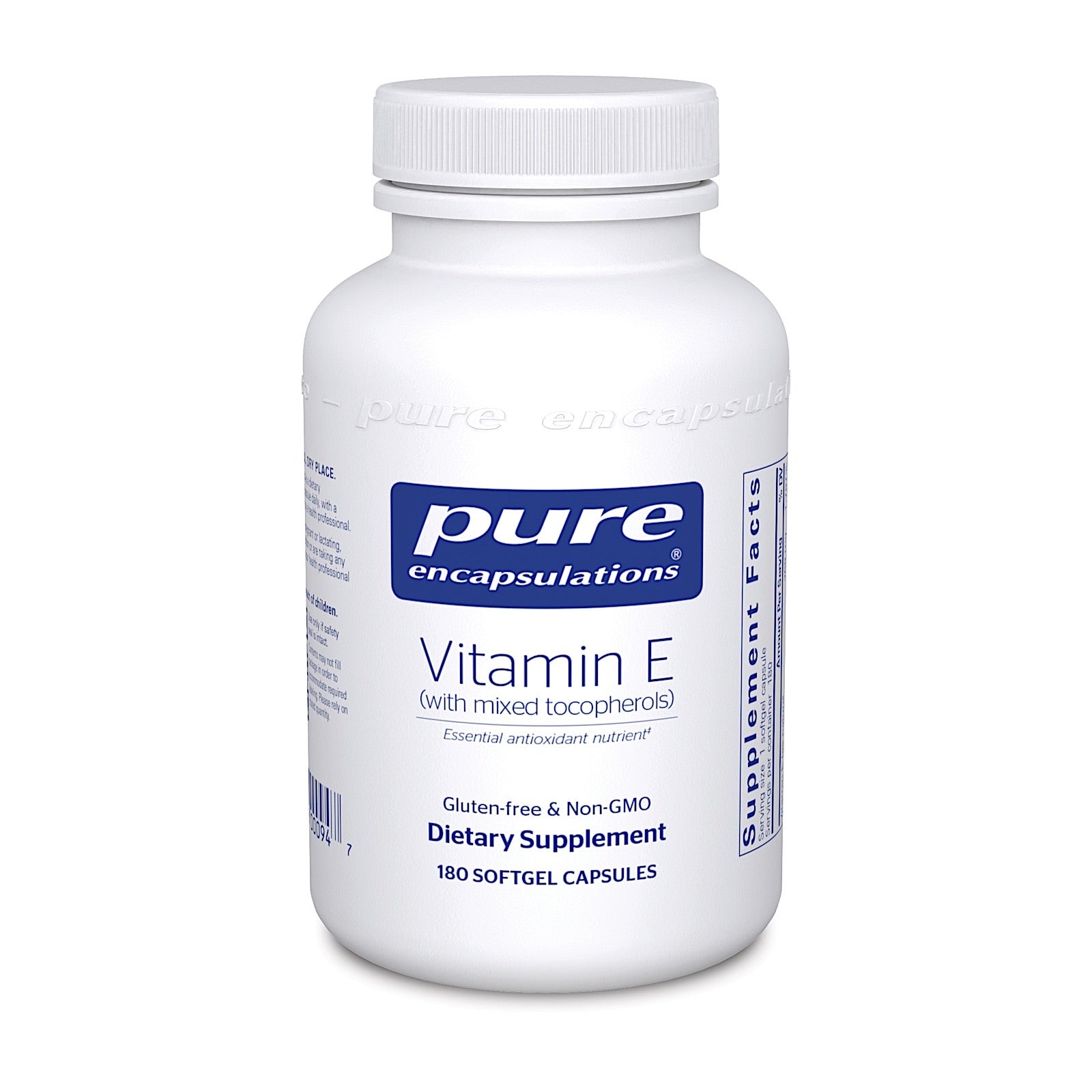 Pure Encapsulations, Vitamin E 400 IU, 180 Softgels UPC 766298000947 | HiLife Vitamins